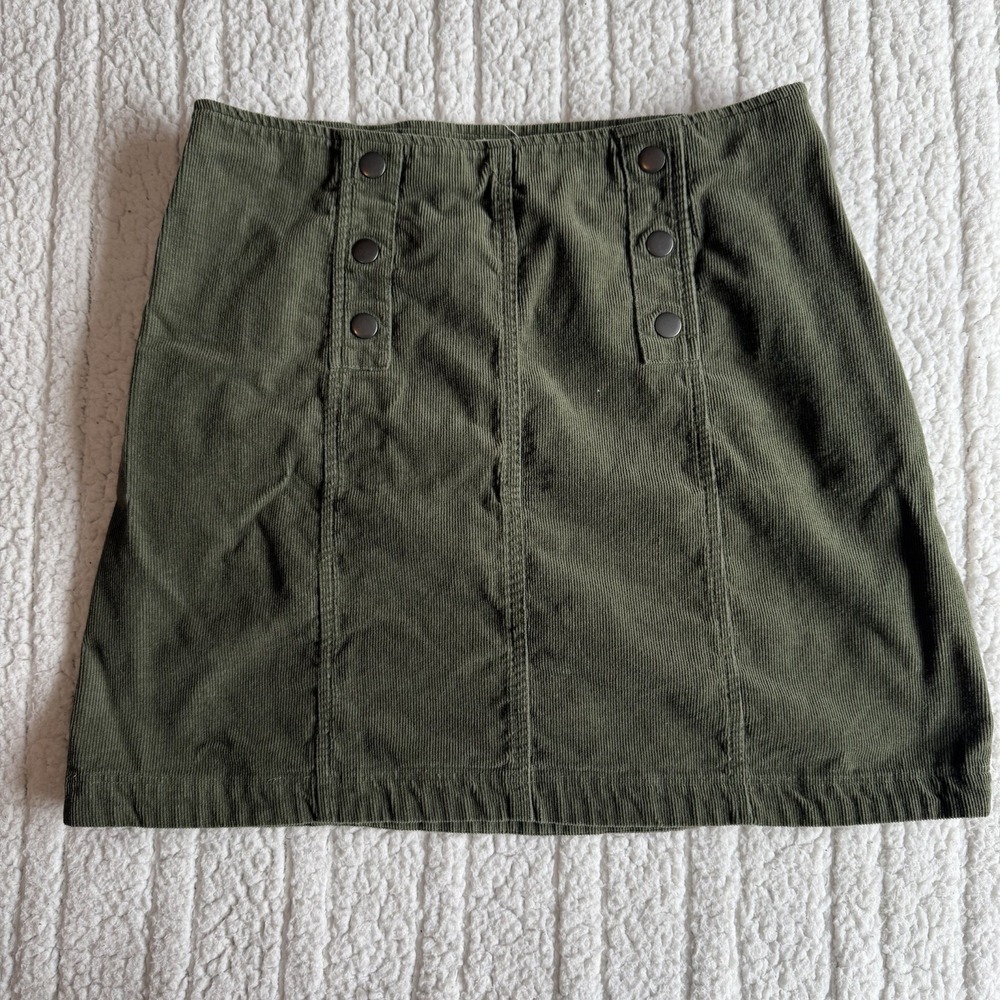 Hollister Skirt Women's Medium‎ Corduroy Mini Green Zip Close Y2K Inspired